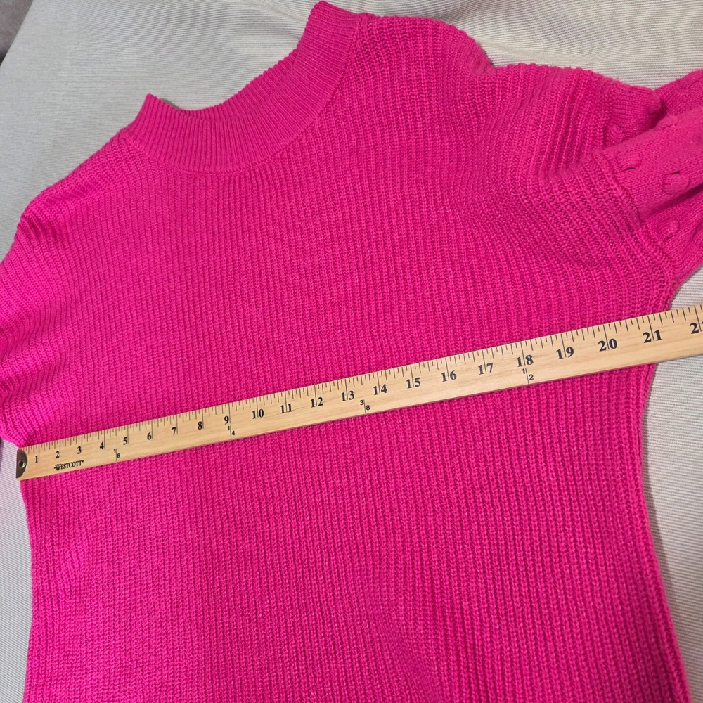 Vince Camuto Sweater XL Pink Bobble Sleeve Mock Neck Boho Eclectic Barbiecore - Picture 8 of 9